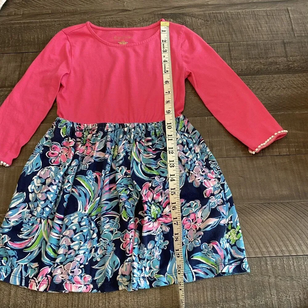 Lilly Pulitzer Girls Giavanna Dress‎ Colorful Floral Long Sleeve Pockets Sz S